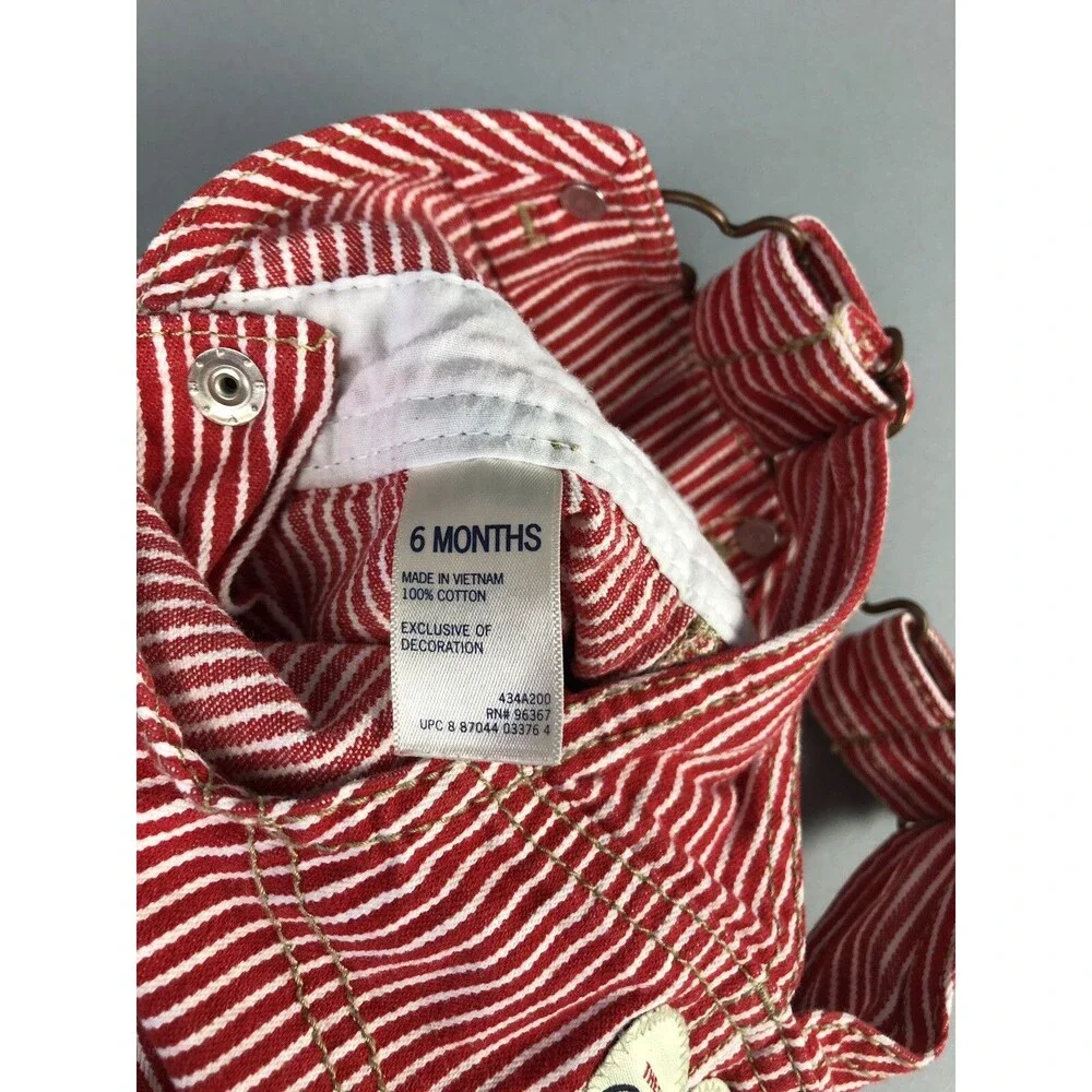 OshKosh Vestbak Dress BiBs Girl 6 Month Overall Red Pinstripe Railroad Conductor